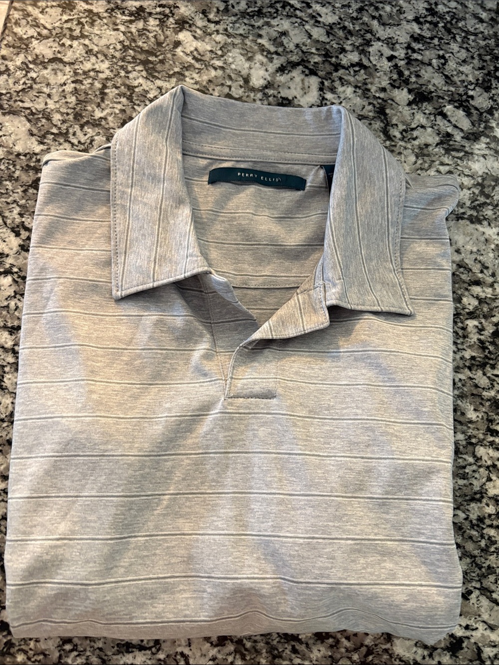 Perry Ellis Polo Shirt Mens grey polyester Striped Tennis Golf Size XL